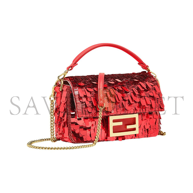 FENDI SEQUIN PAILLETTES VITELLO GRACE SEX AND THE CITY MINI BAGUETTE MATTONE 8BS017AMP0F0V3L (19*11.5*4cm)